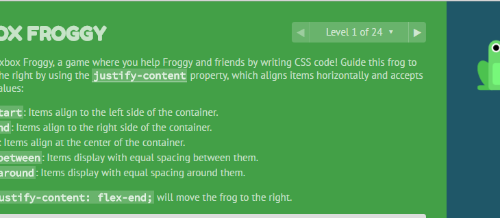 Flexbox Froggy – Learn Flexbox basics quickly and easily.